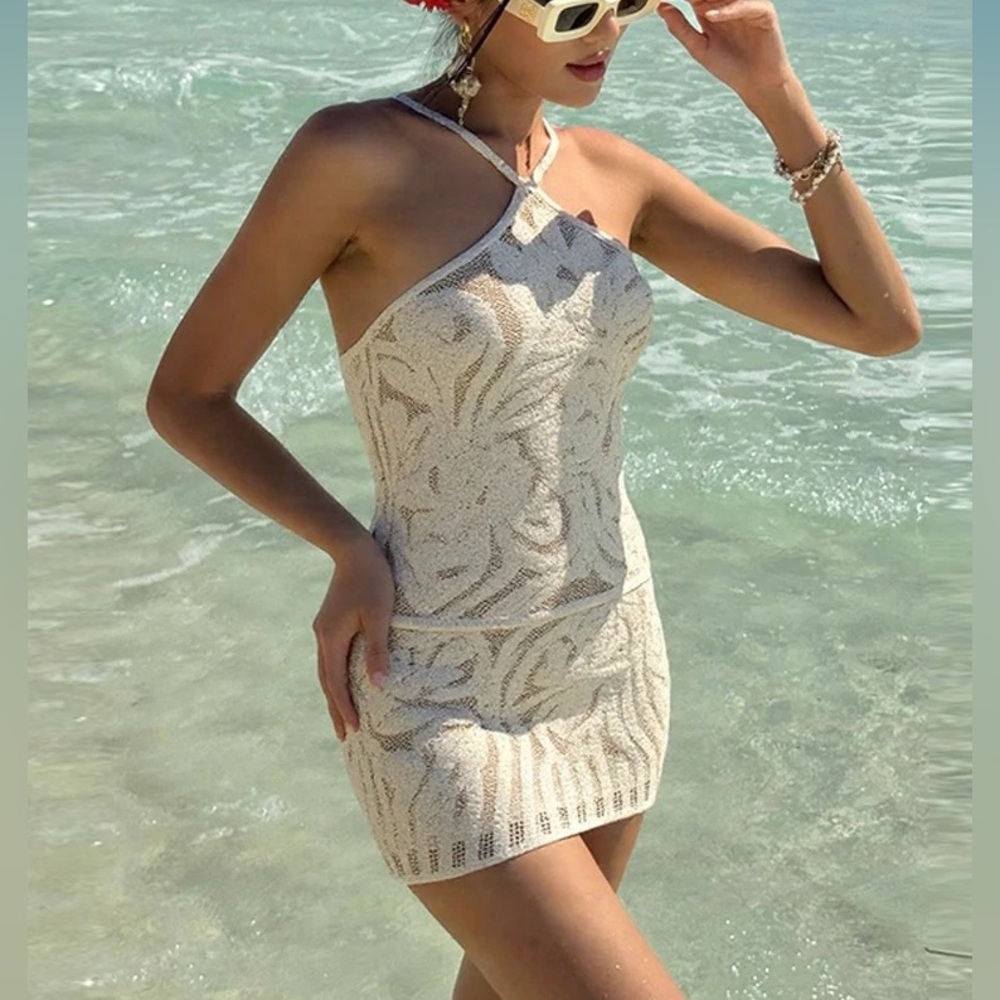 Zara Cream Lace Halter Mini Dress
